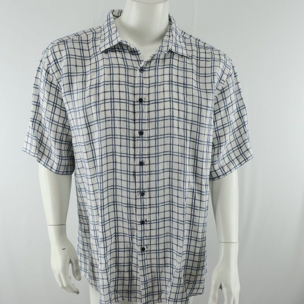 Rodd & Gunn 100% Linen Short Sleeve Button Up Shirt Mens 3XL Blue White